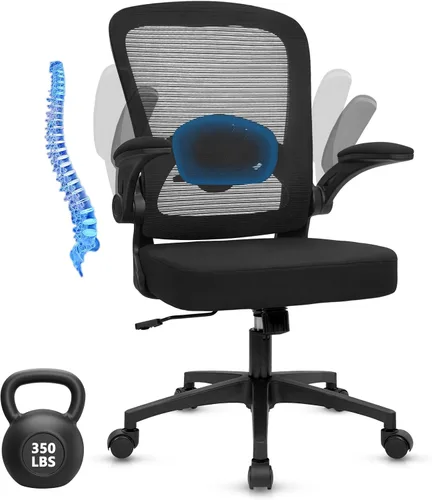 Miniatura 15 de KLASIKA Sillas de escritorio con ruedas, silla de oficina ergonómica de malla, altura ajustable y soporte lumbar giratorio, silla de oficina en casa