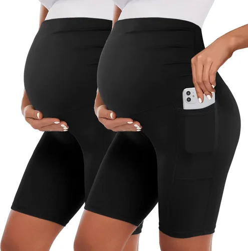 BLONGW Pantalones cortos de maternidad para mujer sobre la barriga para verano, yoga, ciclismo, entrenamiento, correr, pantalones cortos con