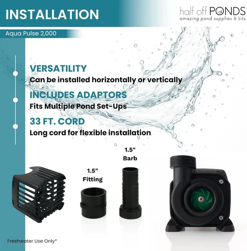 Miniatura 7 de HALF OFF PONDS Bomba de agua sumergible, bomba de estanque de 2,000 GPH con cable de alimentación de 33 pies y cabezal máximo de 18 pies, bomba