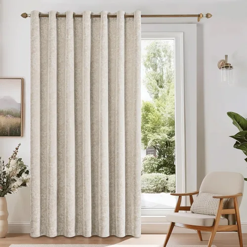 Miniatura 27 de Beauoop - Cortinas opacas beige con diseño floral jacquard, 2 paneles, para dormitorio/sala, de felpilla, gris pardo, aislantes y a prueba de ruido