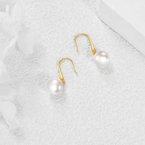 Miniatura 4 de Aretes colgantes de perlas de oro amarillo macizo de 18 quilates para mujer, perlas de agua dulce cultivadas, joyería fina, regalo de 0.354 in