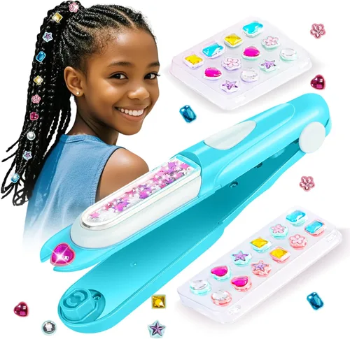 kidzkube Kit de estampador de gemas para el cabello para niños, joyas brillantes para el cabello para niñas, herramienta de peinado con diamantes