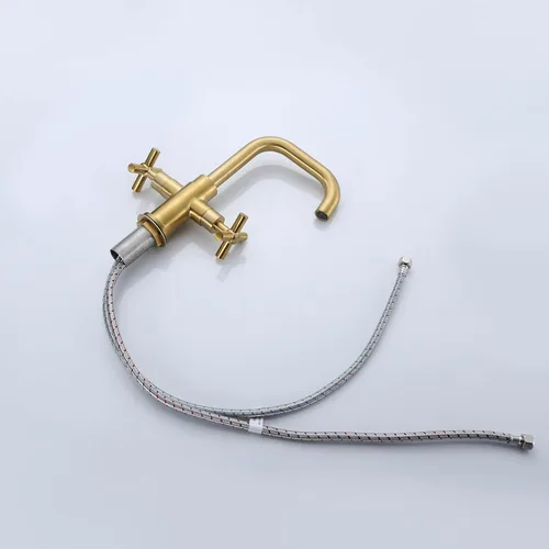 Miniatura 5 de Moderno grifo de lavabo de baño dorado cepillado, 4 pulgadas de un solo agujero o centro de 3 agujeros, mango cruzado de 2 asas, boquilla giratoria