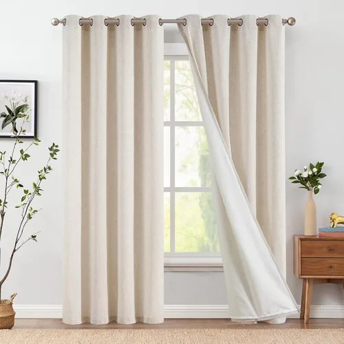 Miniatura 50 de jinchan Cortinas de 108 pulgadas Mezcla de Lino de Lino Semi Transparentes Filtrado de Luz y Resplandor Cortinas Extra Largas para Sala de Estar