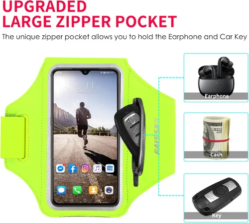 Miniatura 2 de Brazalete para correr con bolsa para auriculares, brazalete para teléfono celular para iPhone 16 15 Pro 14 Plus 13 11 XR XS, Galaxy S24/S10 Verde