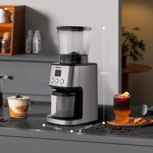 Miniatura 6 de Molinillo de café de rebabas de acero inoxidable con 51 ajustes de molienda, temporizador de molienda, molinillo de café eléctrico para café