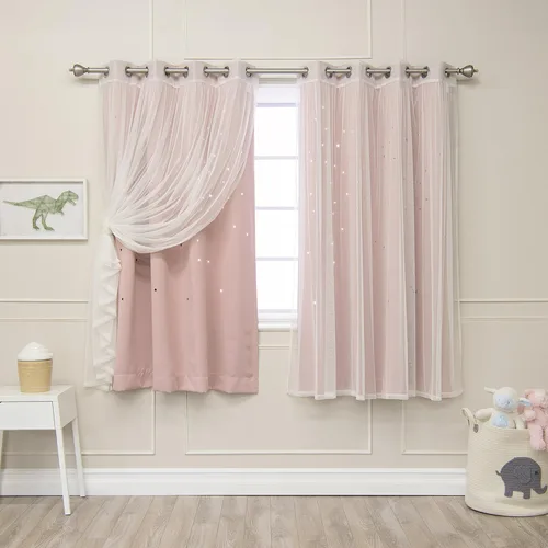 Miniatura 15 de Best Home Fashion Par de cortinas opacas con revestimiento de tul y corte láser, paneles de ventana con ojales plateados para dormitorio, habitación