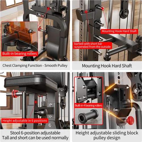 Miniatura 6 de Rack Multiusos para Sentadillas, Conjunto de Rack de Pesas Smith Machine con Sistema de Crossover de Cables, Racks de Potencia para Gimnasio en L07