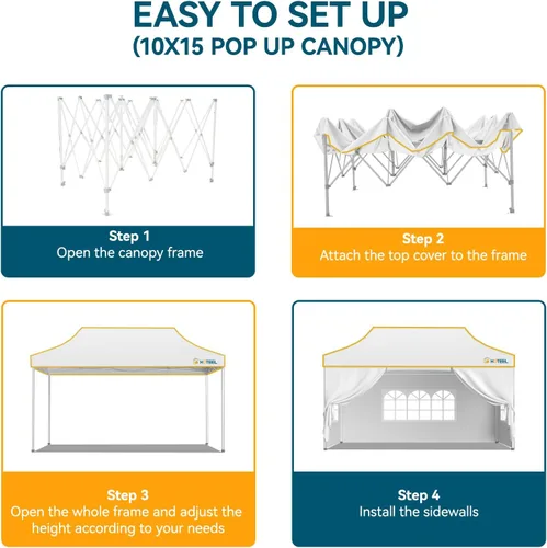 Miniatura 8 de Hoteel 10x15 Pop Up Canopy Tent Heavy Duty with 4 Sidewalls, Waterproof Party Tent, Easy Set-up Commercial Instant Tents with Roller Bag & Sandbags