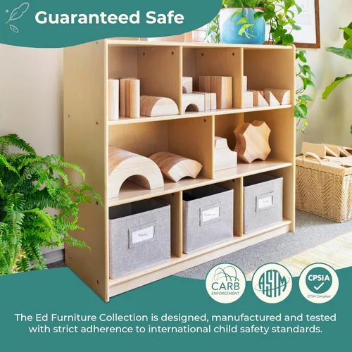 Miniatura 3 de Guidecraft EdQ - Estante de almacenamiento natural con 3 compartimentos de tela: estantería de madera y organizador de juguetes para niños, unidad