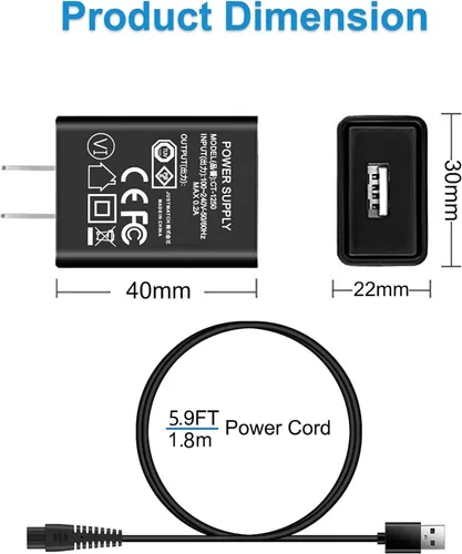 Miniatura 4 de VHBW Cable de alimentación para afeitadora de calaveras, cargador para recortadora Pitbull Gold Pro/Silver Pro/Platinum/Palm Beast, adaptador
