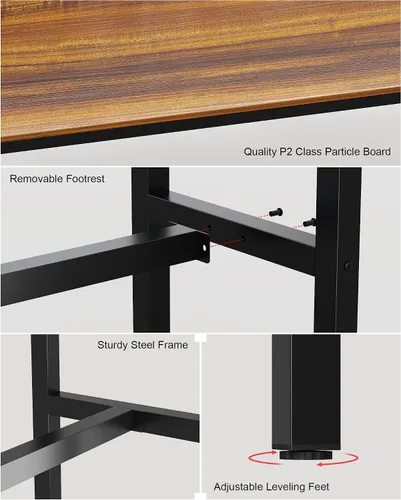 Miniatura 4 de Teraves Mesa de bar rectangular moderna, 39.37 x 17.71 x 39.37 pulgadas, parte superior de teca, base de metal negro, 4 plazas, uso en comedor y bar