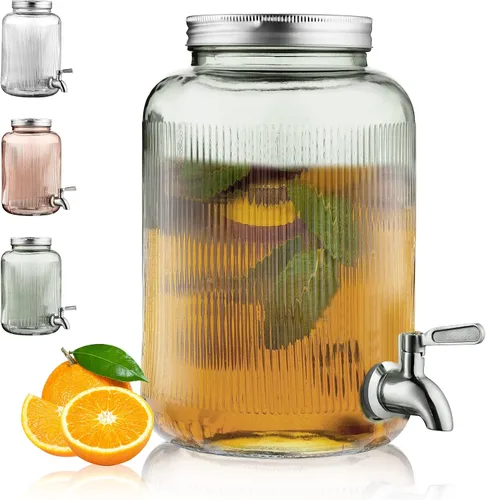 Miniatura 10 de Berglander Dispensador de bebidas de vidrio para refrigerador, dispensador de bebidas de 1 galón con grifo de acero inoxidable a prueba de fugas