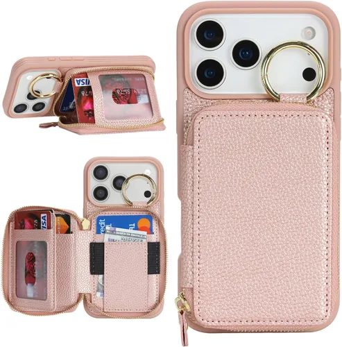 Miniatura 47 de Funda compatible con iPhone Air Wallet con tarjetero para iPhone Air, funda con cremallera y ranura para mujer, 5G de 6.5 pulgadas, color oro rosa