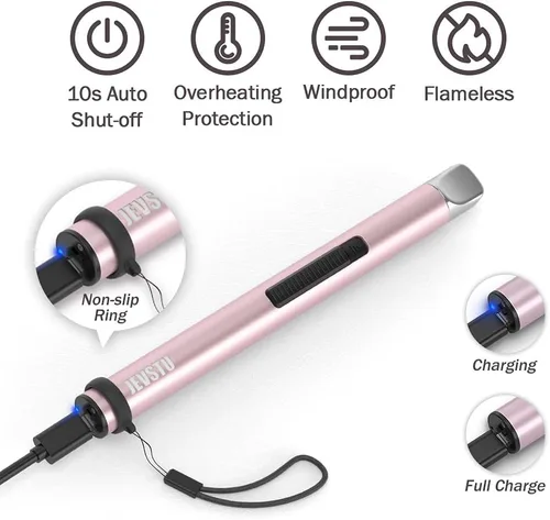 Miniatura 3 de Encendedor de velas, eléctrico recargable con arco USB, resistente al viento, sin llama, encendedor de plasma de palo largo con cuerda y anillo, sin