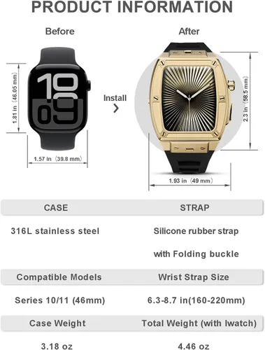 Miniatura 3 de Funda de metal de lujo con correa para Apple Watch Series 10 de 1.812 pulgadas, funda protectora militar resistente contra golpes, diseño táctico