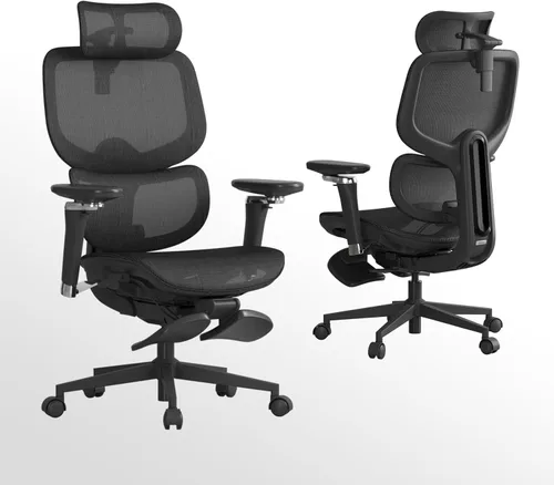 Miniatura 13 de Silla de oficina ergonómica con reposapiés, silla de oficina con reclinable de 136°, silla de escritorio de oficina con soporte lumbar ajustable