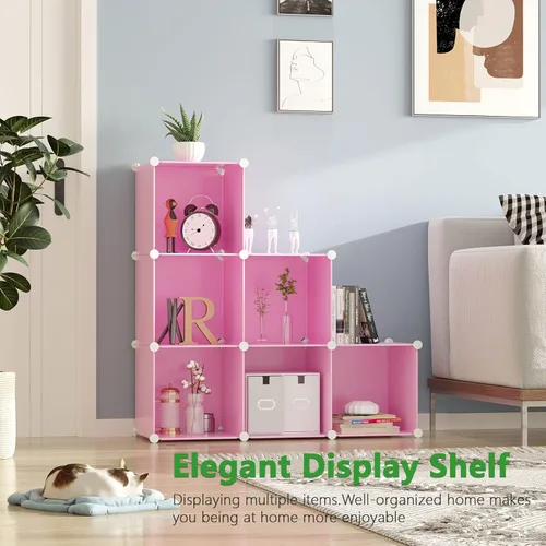 Miniatura 8 de C&AHOME Organizador de almacenamiento de cubos, unidades de estantes de 6 cubos, gabinete de clóset, estantería modular de plástico para armar, Rosa