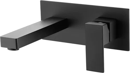 SUMERAIN Grifo de lavabo de baño de montaje en pared negro mate, grifo para lavabo/vasija, válvula de latón de instalación preliminar incluida