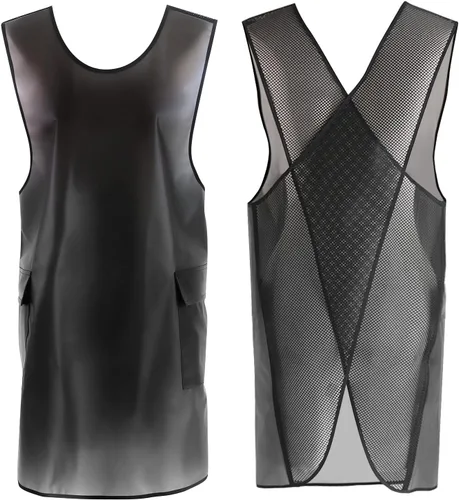 Miniatura 5 de Delantal de diseño acortado, delantal de lino de algodón suave estilo japonés con dos bolsillos laterales, delantal halter cruzado en X, ropa
