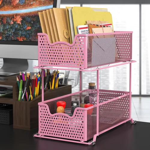 Miniatura 2 de Simple Houseware - Cajón organizador de cesta deslizante de 2 niveles, rosa