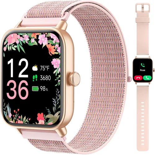 Relojes inteligentes para mujer, rastreadores de fitness Alexa de 1.85 pulgadas con llamadas y SMS, frecuencia cardíaca, SpO2, monitor de estrés y