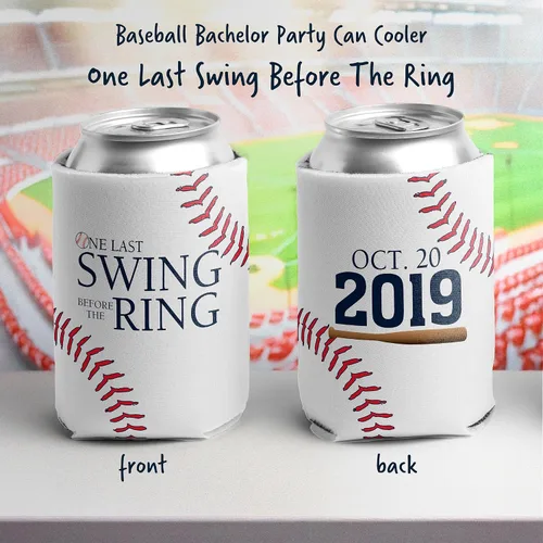 Miniatura 2 de VictoryStore Enfriadores de latas personalizados para despedida de soltero de béisbol, un último columpio antes del anillo, juego de 6 fundas