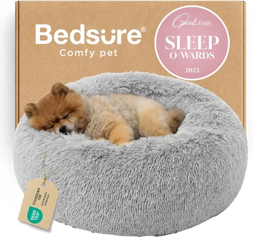 Miniatura 30 de Bedsure - Cama relajante para perro mediano, lavable, tipo dona, cama para gato, antideslizante, redonda, afelpada, mullida, de piel sintética