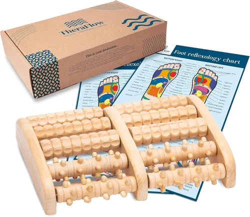 TheraFlow - Masajeador dual de rodillos para pies (XL) – Relaja y alivia dolor de pies y fascitis plantar –Modelo mejorado 2017 – Gráfico laminado