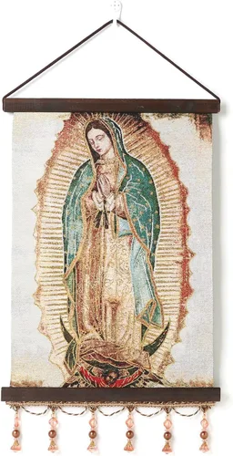 HZMAN Pintura de la Virgen María Tejido Retro Hecho a Mano Arte de Pared Decorativo Santa Nuestra Señora de Guadalupe Imagen Estética para Sala de