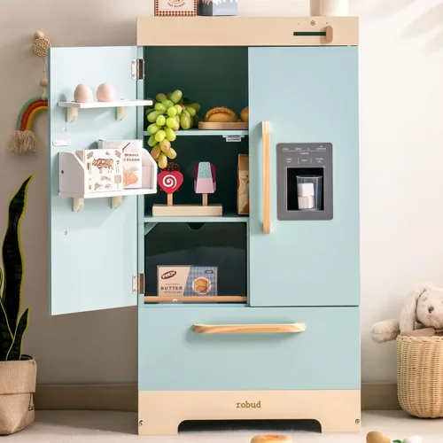 Miniatura 9 de ROBUD Cocina de Juguete de Madera Refrigerador, Refrigerador de Cocina de Juguete, Juego de Refrigerador Congelador para Niños con Máquina de Hielo