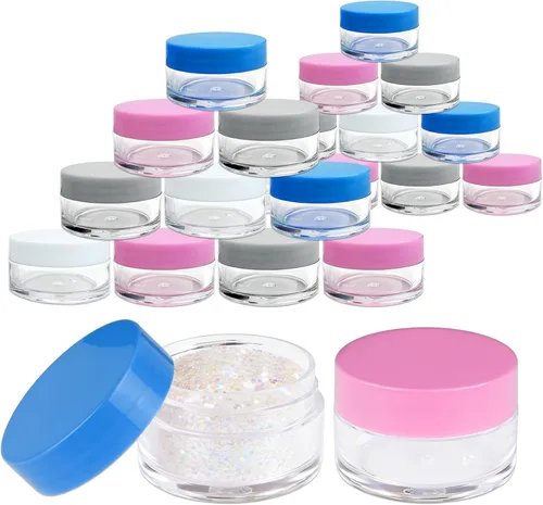 Beauticom - 24 frascos redondos de plástico transparente de doble pared gruesa a prueba de fugas de 0.71 oz/0.7 fl oz (0.7 onzas líquidas) con tapas