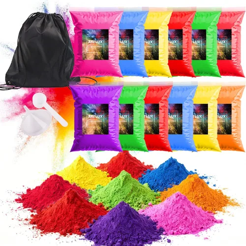 ARELUX Holi Color Run Powder - Paquete de 12 unidades de 2.8 onzas cada uno de colores surtidos naturales Rangoli en polvo a granel, pintura de tiza