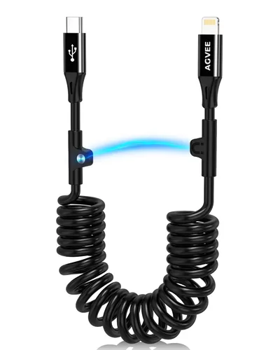 Miniatura 10 de AGVEE Cable de carga corto USB a USB-C en espiral de 1.5 pies [certificado USB-IF] Cable de carga rápida de 3 A en el automóvil para iPhone 17/16/15