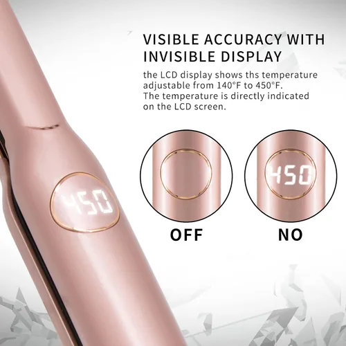 Miniatura 2 de Mini plancha plana de 1/2 pulgada, pantalla LED, turmalina, titanio, placa de cerámica 4D giratoria de 360° para mujer, pelo corto, temperatura Oro