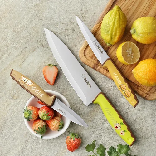 Miniatura 7 de 3 cuchillos de cocina, juego de cuchillos de acero inoxidable con funda, chef de 8 pulgadas, utilidad de 4.5 pulgadas y cuchillo de pelar de 4