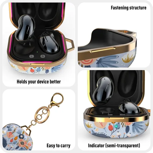 Miniatura 3 de Funda Wenew para Galaxy Buds 2/Pro/Live, con patrones bonitos, carcasa dura con clip de llavero para niñas/niños/mujeres/hombres (Azul)