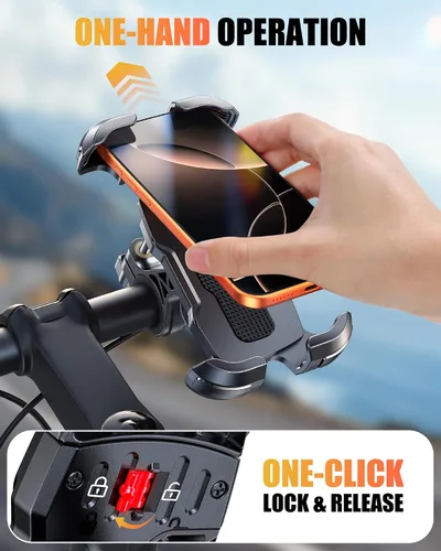 Miniatura 3 de Zewdov Soporte para teléfono de bicicleta con abrazadera fuerte, [Bloqueo de 1s], soporte de teléfono para motocicleta, [Giratorio de 360°], soporte