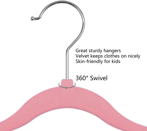 Miniatura 4 de Perchas para niños GoodtoU de terciopelo para bebé, antideslizantes, rosa, para niños pequeños y bebés, paquete de 20 perchas de ropa para bebé