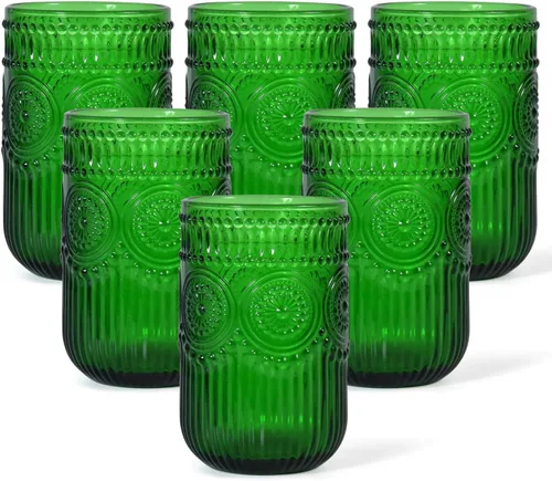 Miniatura 11 de CHLJAR Hobnail - Juego de 6 vasos para beber, juego de cristalería vintage de 14 onzas, vaso de agua verde en relieve para cerveza, jugo, cóctel