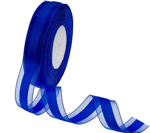 Miniatura 2 de ATRBB Cinta de satén de 50 yardas de 1 pulgada de ancho con borde de organza para regalos de boda, envoltura, lazos de bricolaje y manualidades Azul