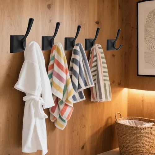 Miniatura 6 de TOFIIGREM Ganchos de pared negros para abrigos, ganchos para vestíbulos de baño, ganchos para colgar ropa, bata, toalla, mochila, ganchos