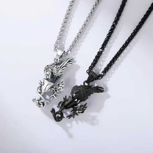 Miniatura 13 de YAMI Collar de alas angulares para hombre, ángel de la guarda, dragón, cuervo, pulpo, collar de anime, collar de acero inoxidable 316