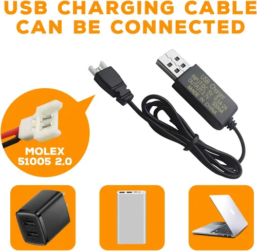 Miniatura 7 de Batería de iones de litio de 3.7 V 3000 mAh con enchufe Molex con cable de carga USB para RC Engineering Car Drift Car Truck Off-Road Vehículo RC