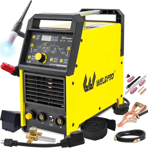 Weldpro TIG Soldador AC/DC 200A con pulso, soldador TIG de aluminio 110 V/220 V con CK17 TIG antorcha AC TIG/DC TIG/AC PULSE TIG/DC PULSE TIG/Stick