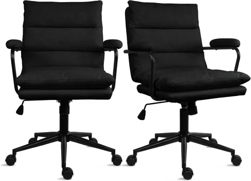 2xhome Juego de 2 modernas sillas de oficina con respaldo medio, asiento y respaldo acolchados | Silla de dibujo tapizada de tela suave | Diseño