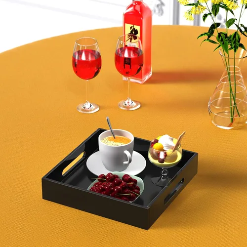 Miniatura 5 de KOTEMON Bandeja de acrílico para servir con asas, bandeja decorativa de 12 x 12 x 2.36 pulgadas, bandeja organizadora para mesa de café otomana