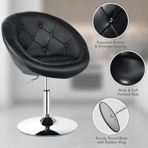 Miniatura 6 de Giantex Silla giratoria redonda de tocador, silla de maquillaje con altura ajustable y inclinación con respaldo, para uso en salones de belleza