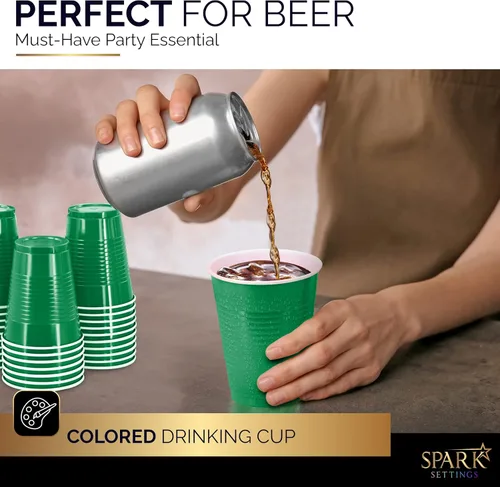 Miniatura 4 de Amcrate Vasos desechables, vasos de plástico verdes de 18 onzas, fuertes y resistentes para bodas, Navidad, Halloween, paquete de 50