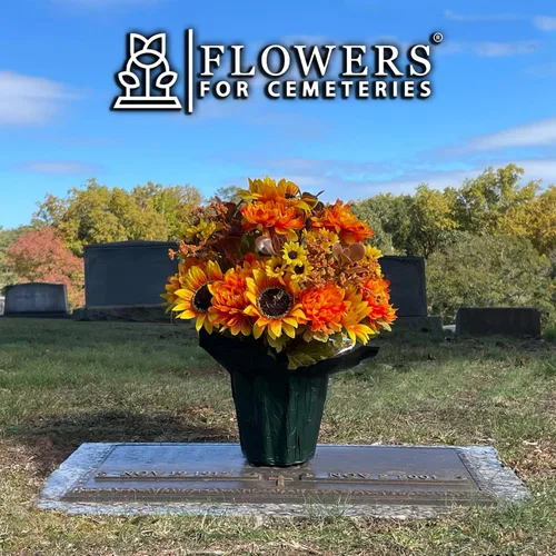 Miniatura 2 de Sympathy Silks Flores artificiales de otoño, decoración de tumbas, decoración del hogar, flores de maceta, girasoles amarillos y madres ámbar, ramo